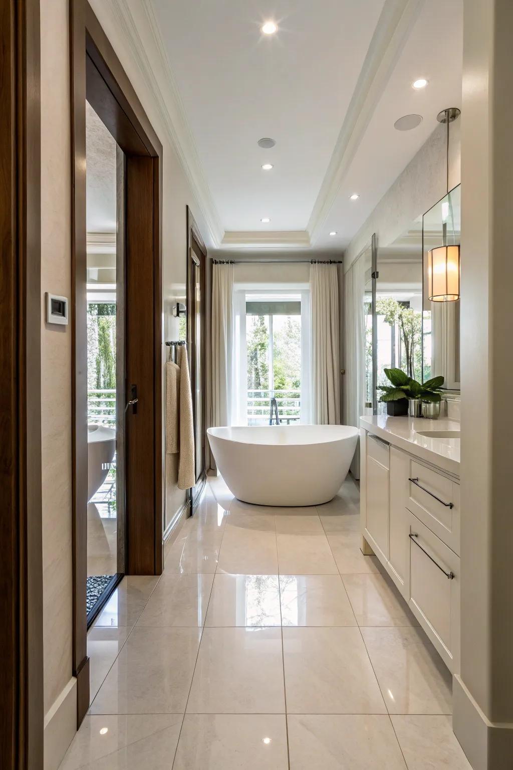 A solo tub adds a luxurious feel.