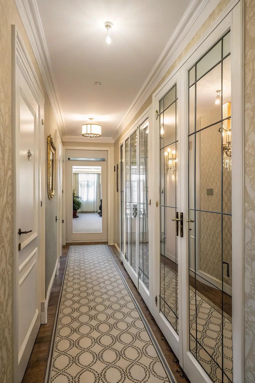 Add refinement using modern glass closet doors.