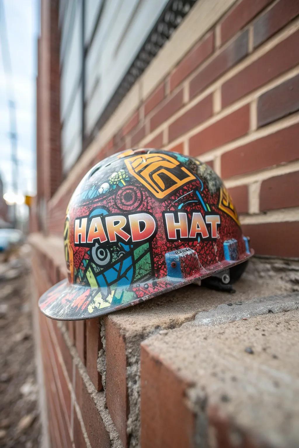 A hard hat reborn through prominent artistic imagery.