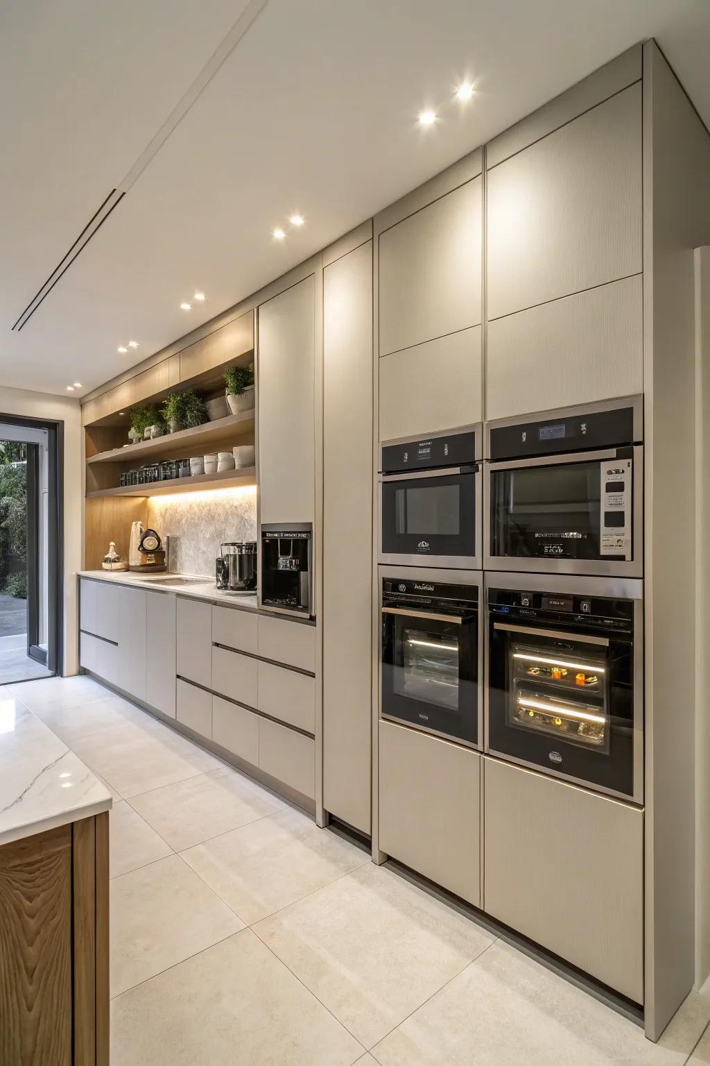 Seamless kitchen design with appliance garages