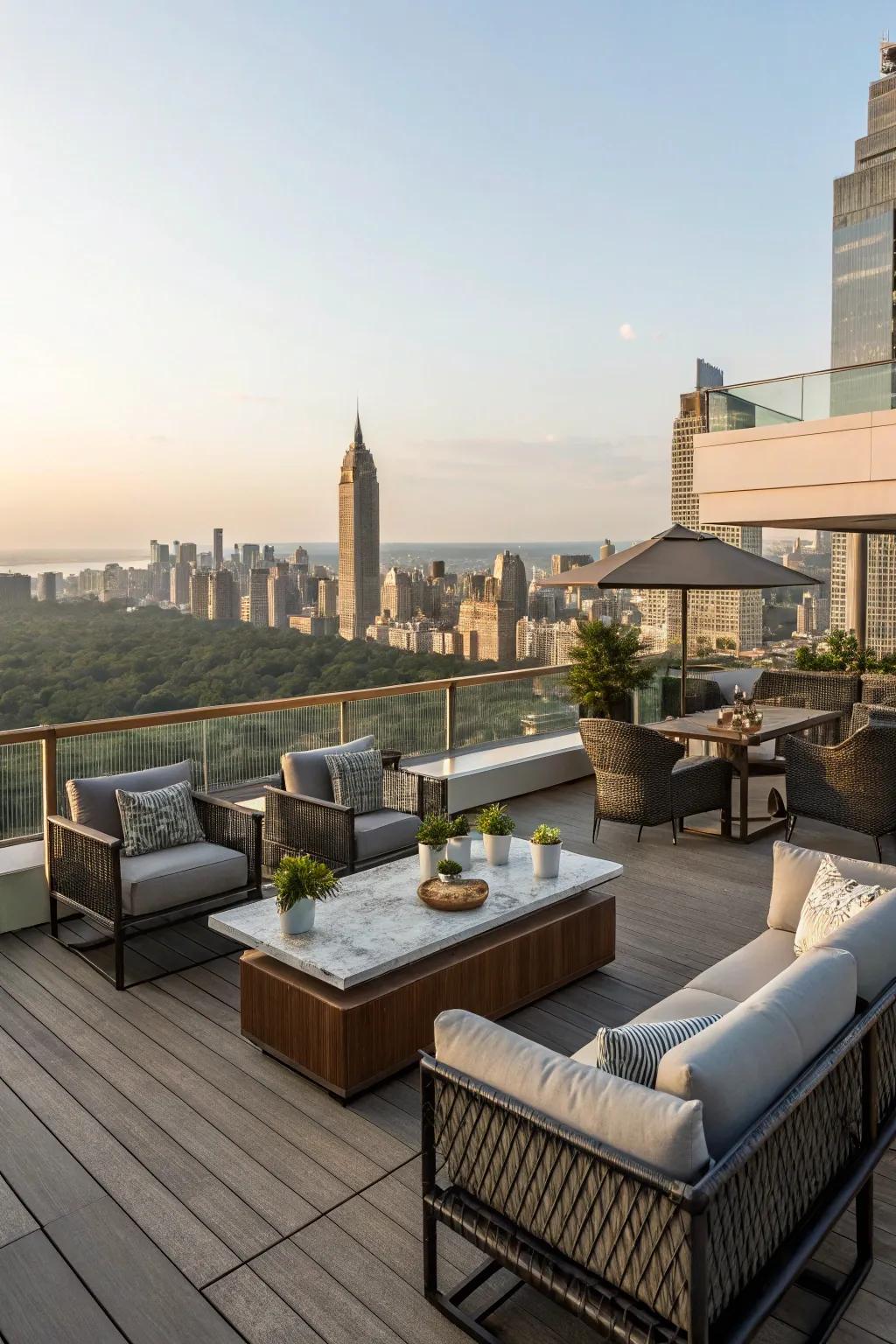 A rooftop deck showcasing amazing panoramas.