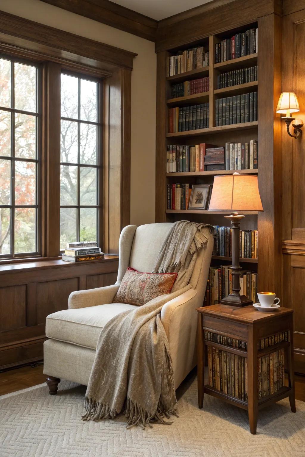 A reading nook encourages relaxation and deep engagement.