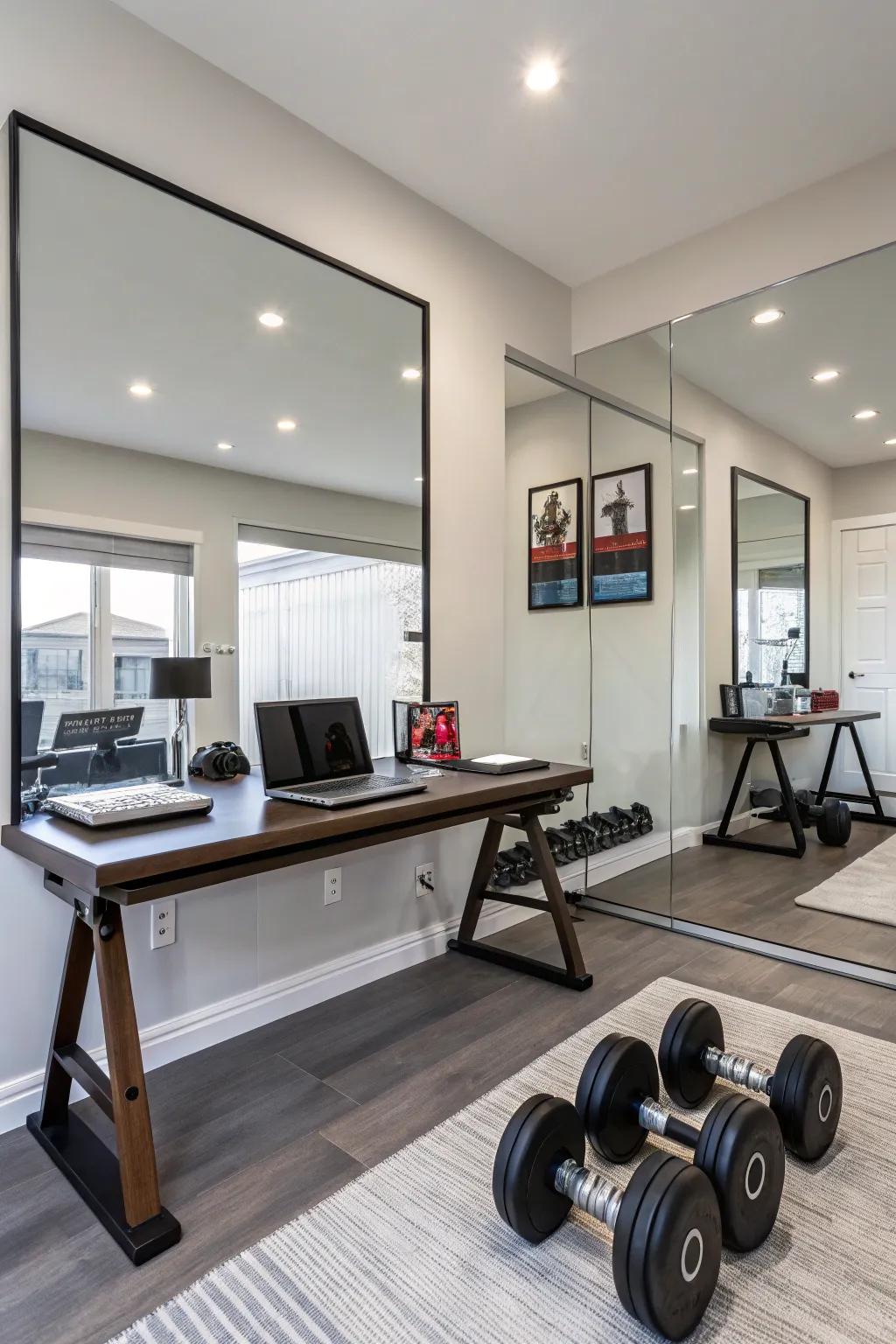 Mirrors improve space perception and workout effectiveness in your multifunctional room.