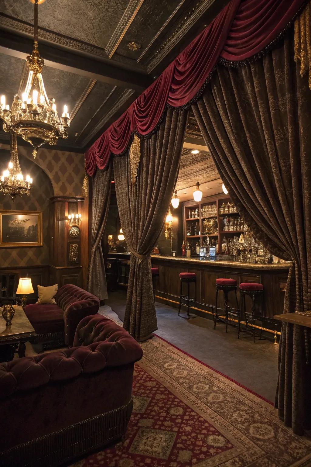 Deluxe window coverings enhance privacy and opulence.