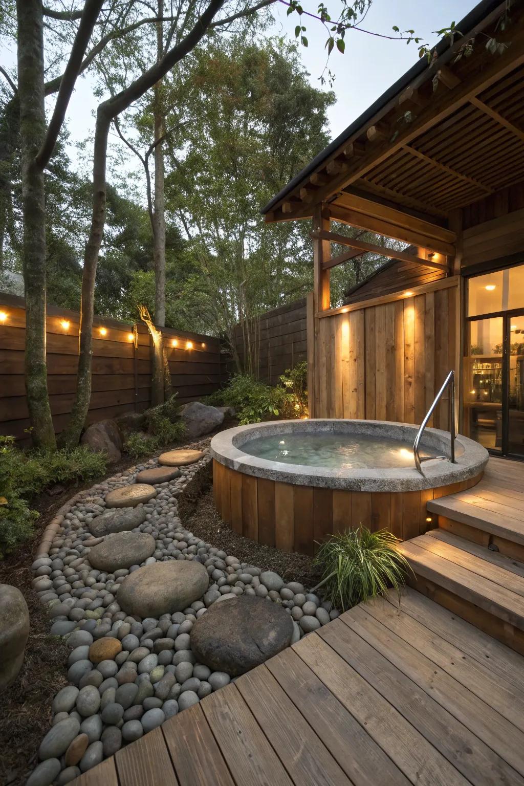 A spa encircled by inherent compositions for an organic presentation.