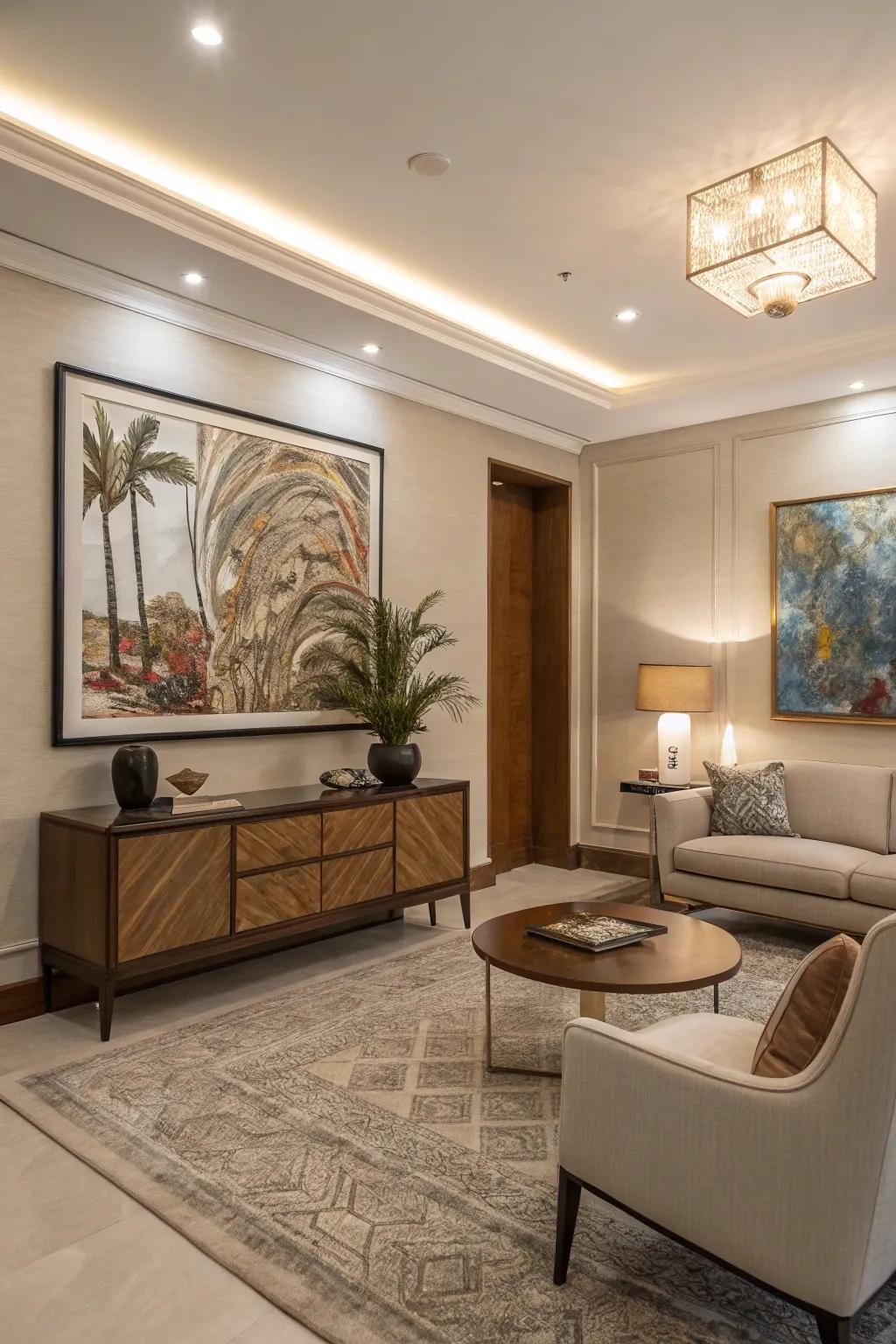 Room elevated with a stunning piece of remarkable art.