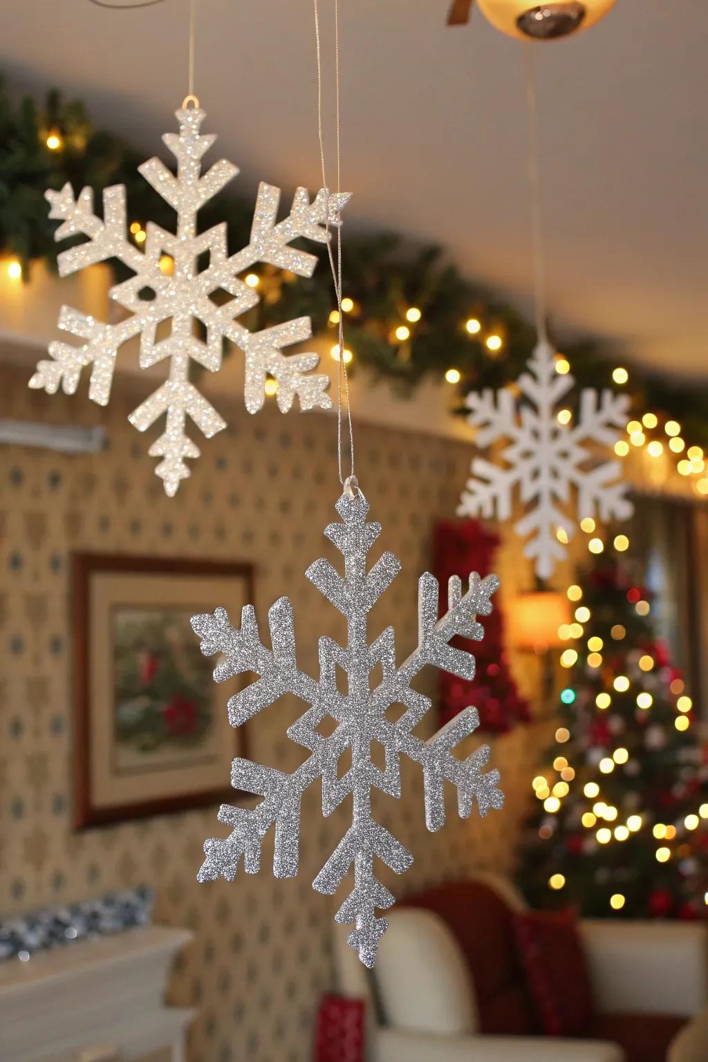 Glitter imparts a shimmering element to your snowflake designs.