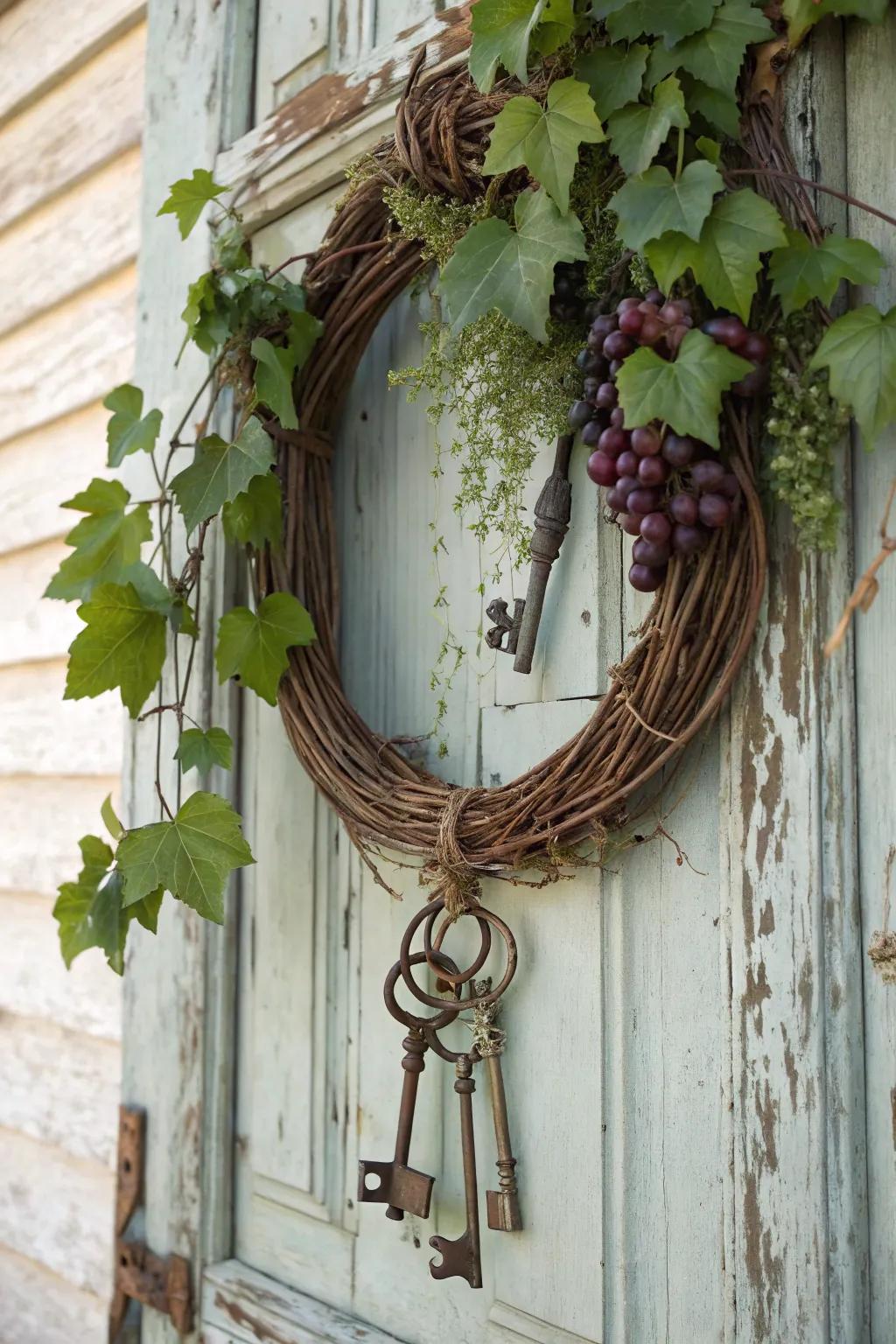 A vintage wreath recounting tales of yesteryear.
