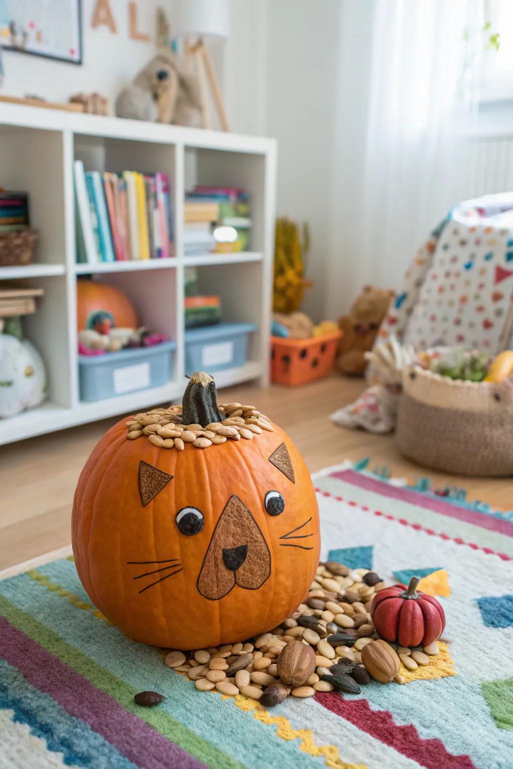 An animal-themed pumpkin that incorporates a playful element.
