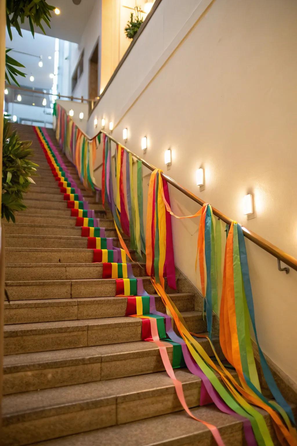 Introduce celebratory allure to staircases with ribbons.