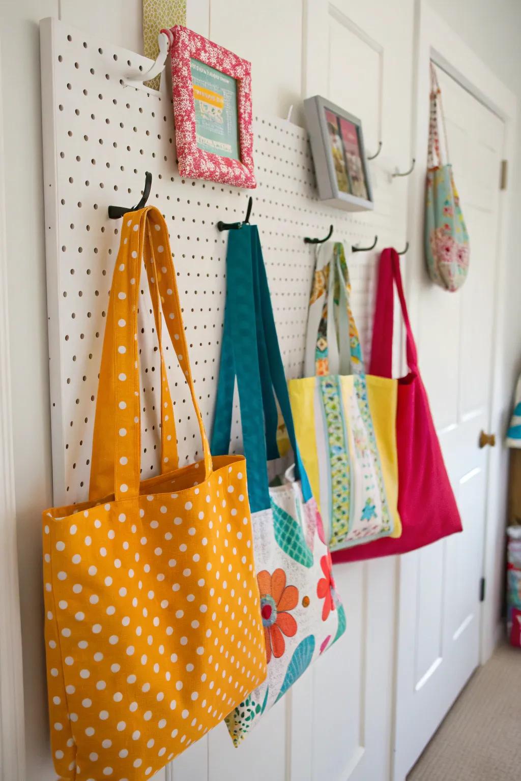 Pegboards permit customizable and dynamic carryall displays.