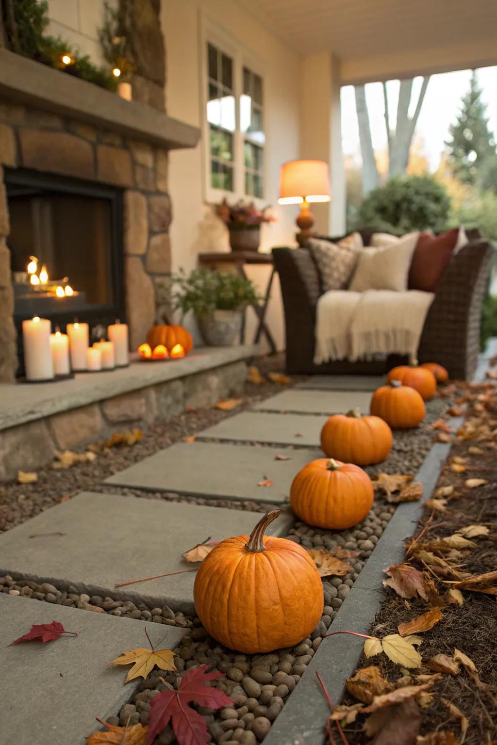 A gourd pathway escorting entrants for Halloween.