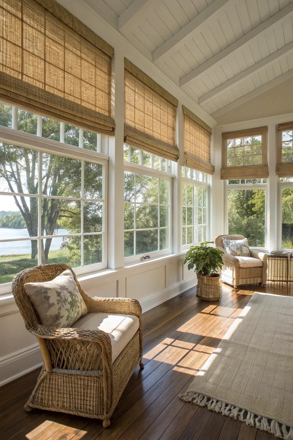 Woven shades introduce a natural, textural impression.