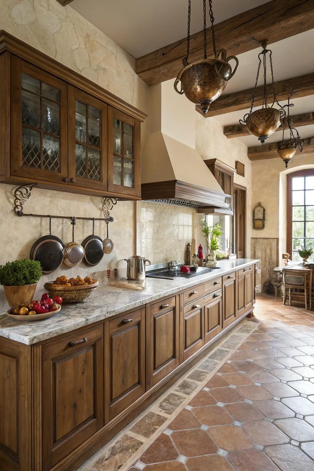 A marble counter top includes style and functionality.