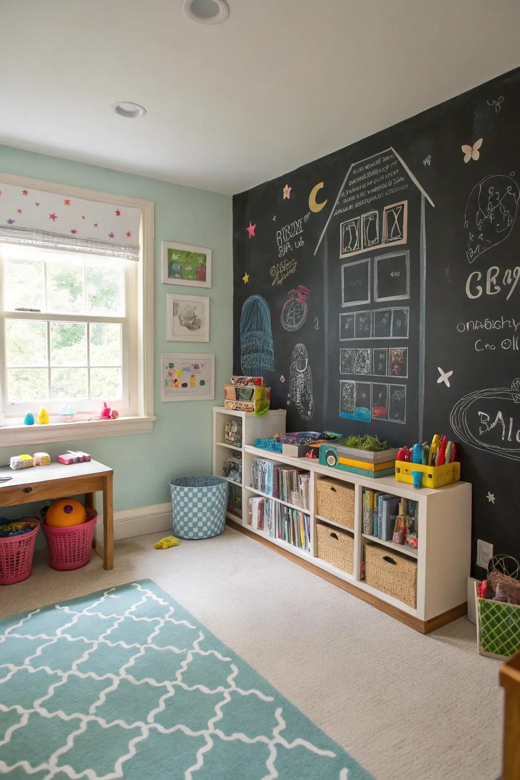 Slateboard walls encourage creativity and interactive play.