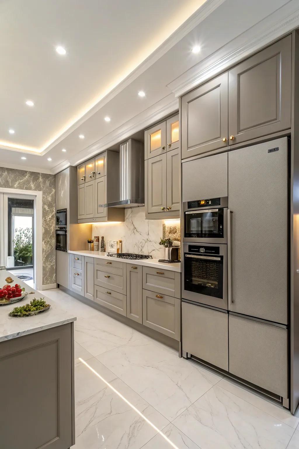 Harmonious merger with appliances assures a unified kitchen design.