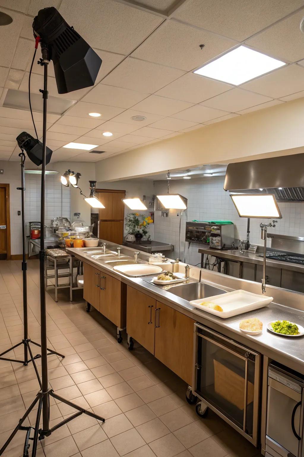 Task illumination is strategically positioned to ensure practicality in pivotal culinary zones.