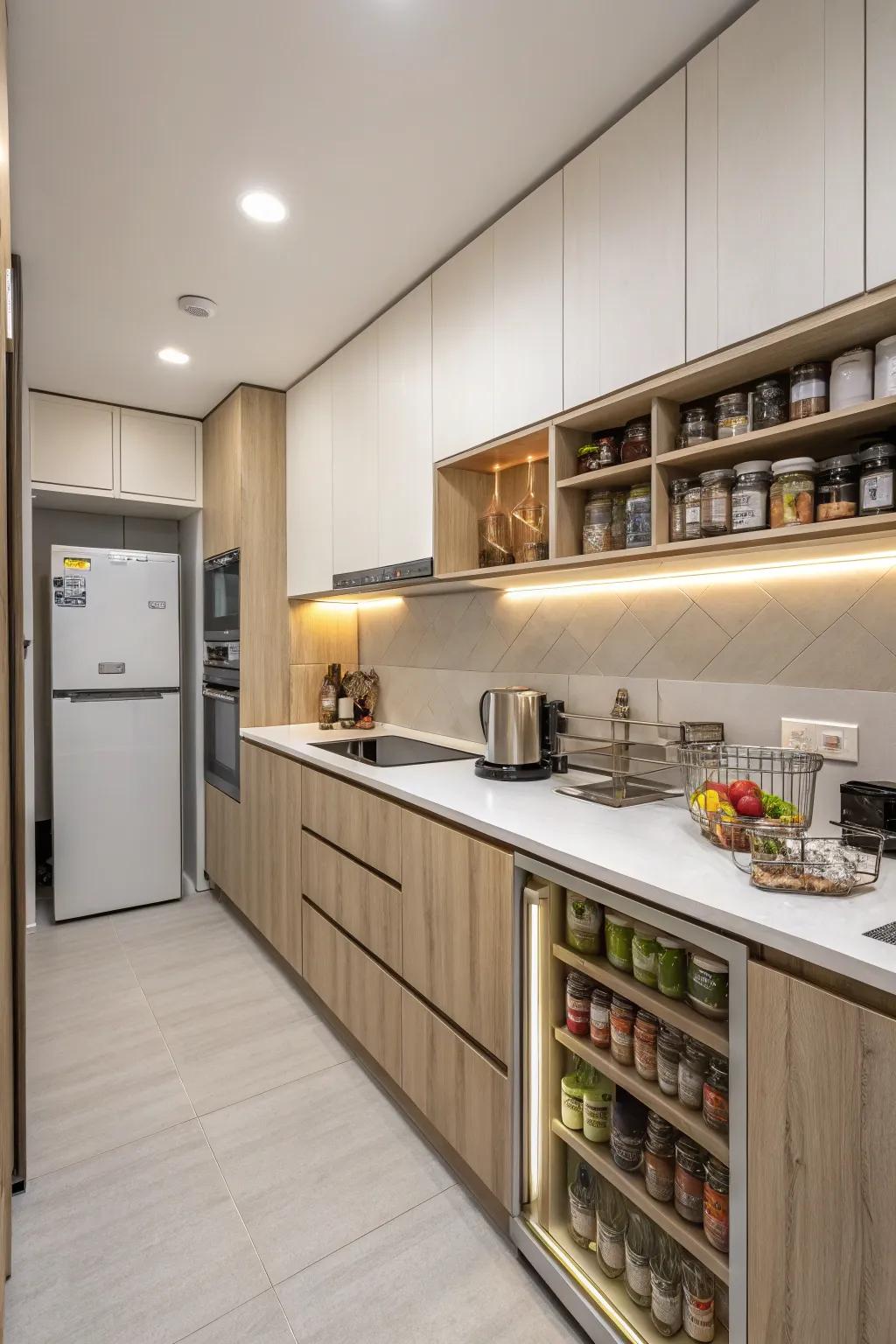 Pale-toned overlays enable small kitchens to feel capacious.