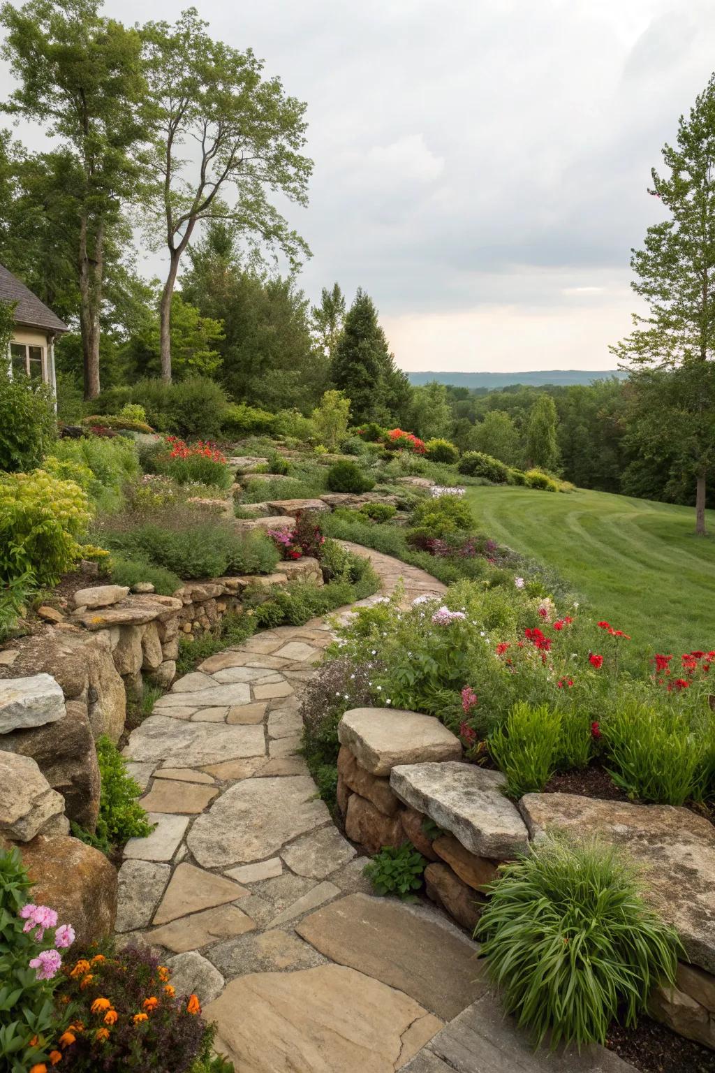 A garden with inherent rock elements, amplifying its robust beauty.