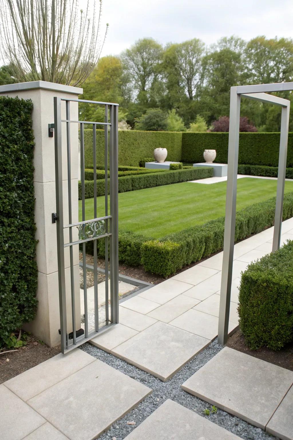A minimalist steel frame gate for a clean, elegant look.