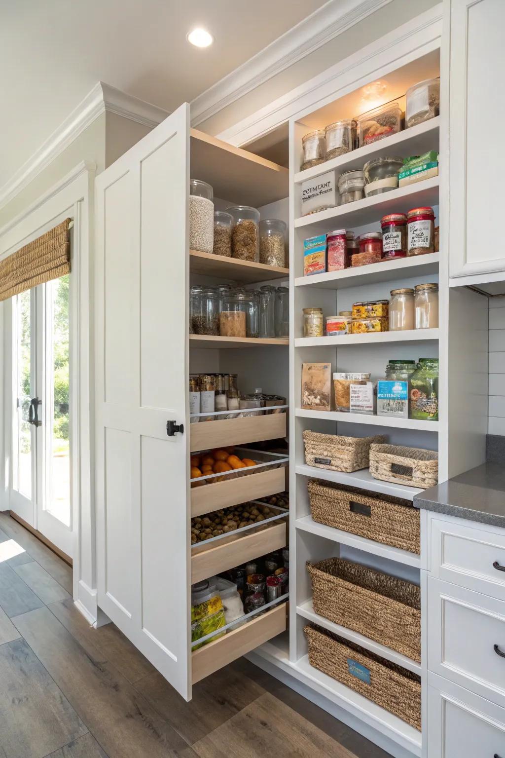 Secret storage maintains your pantry tidy and clutter-free.