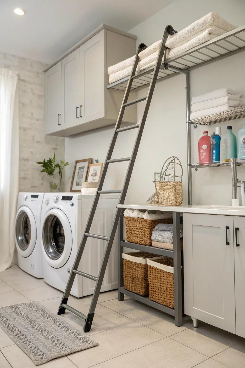 A foldable ladder provides practicality and style.