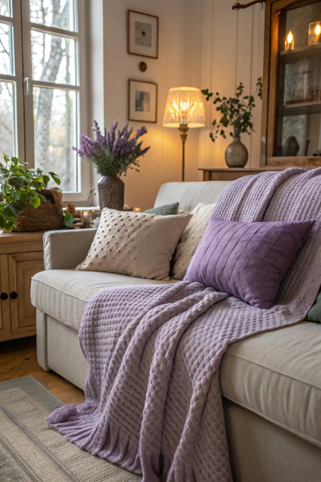 Intimate and chic: lavender ornamental cushions.