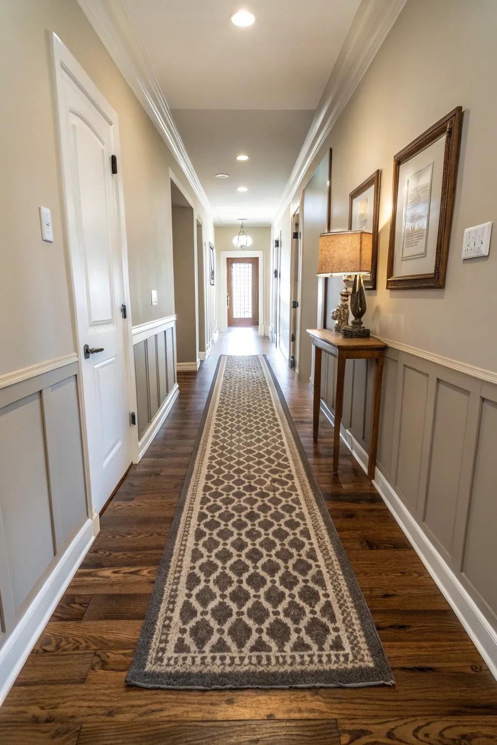 Narrow carpets contribute style and warmth to transitional spaces.