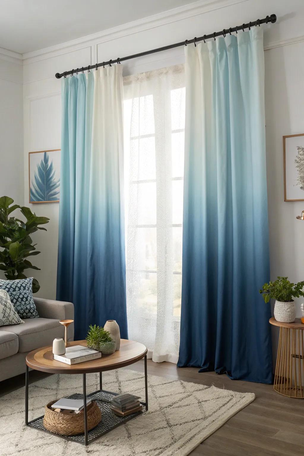 Ombre window coverings unveil a contemporary inflection through their subtle graduated effect.