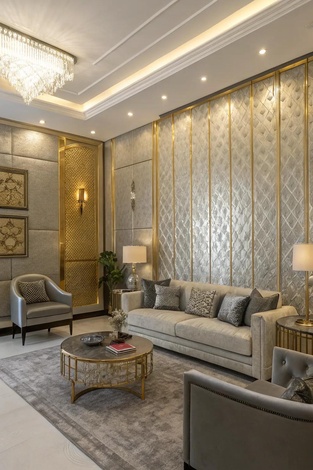 Metallic textures contribute allure and contemporary sophistication.