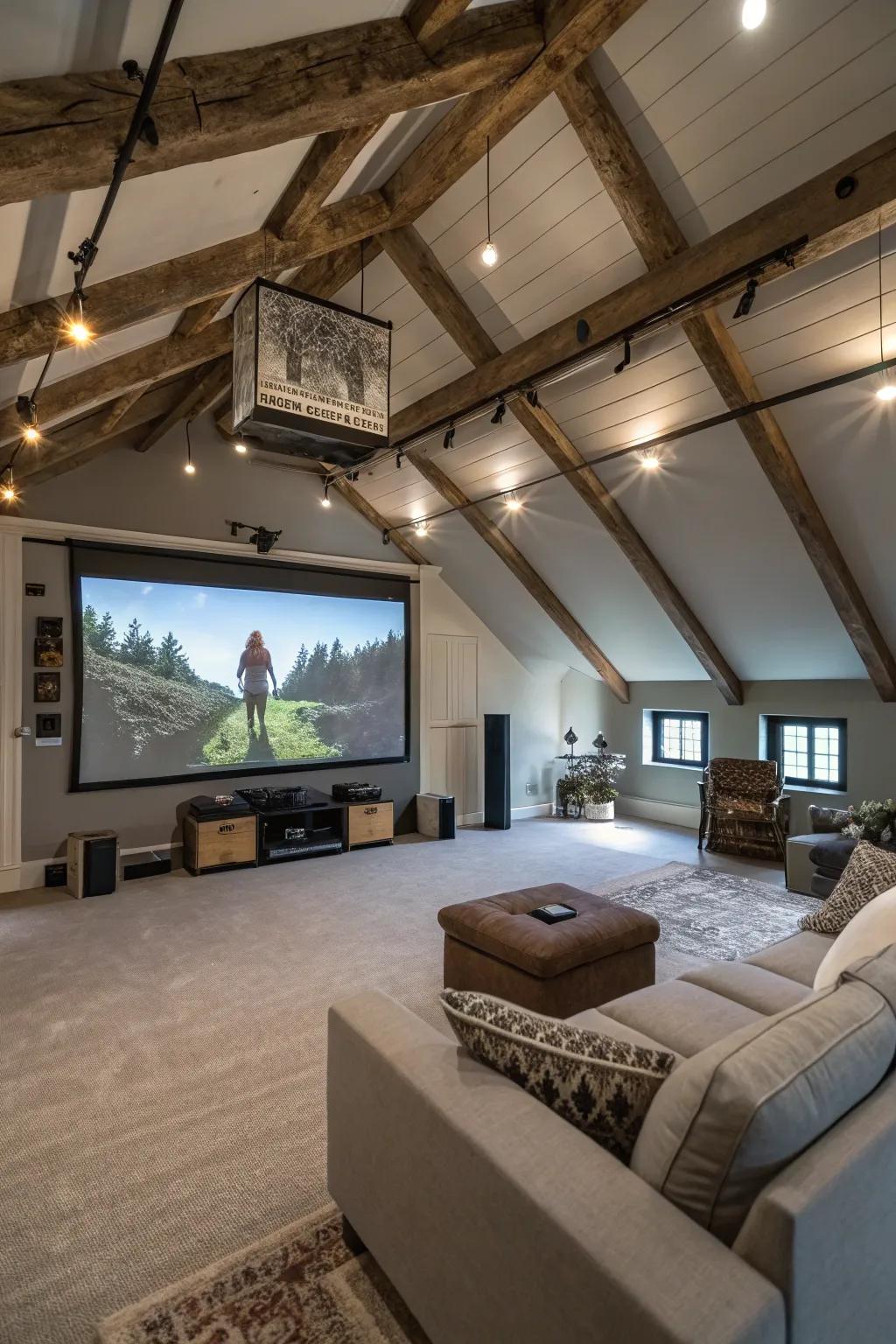 A ceiling projector brings cinematic experiences to your game room.