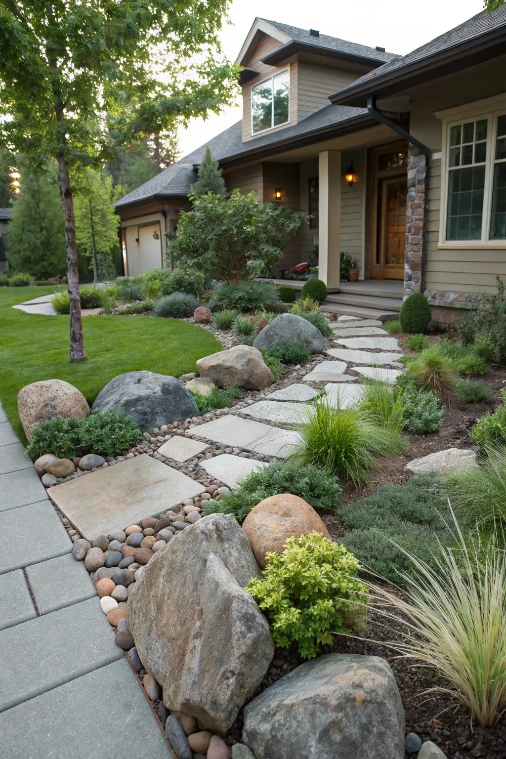 Even stone and flora layout for harmony.