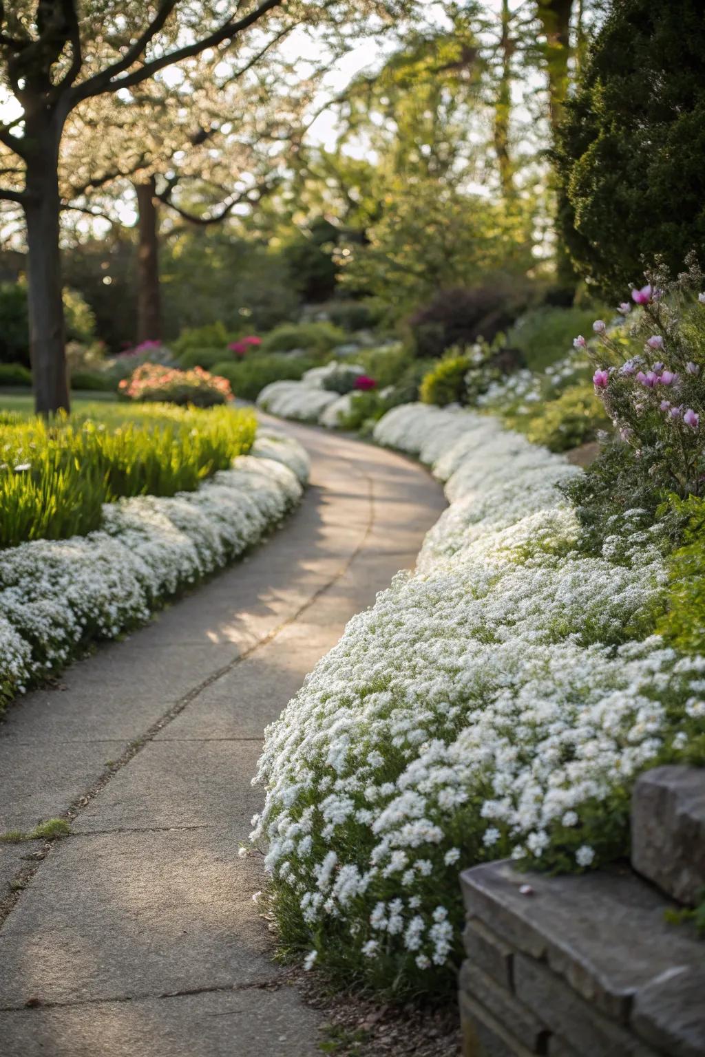 Candytuft crafting an exquisite border alongside a garden pathway.
