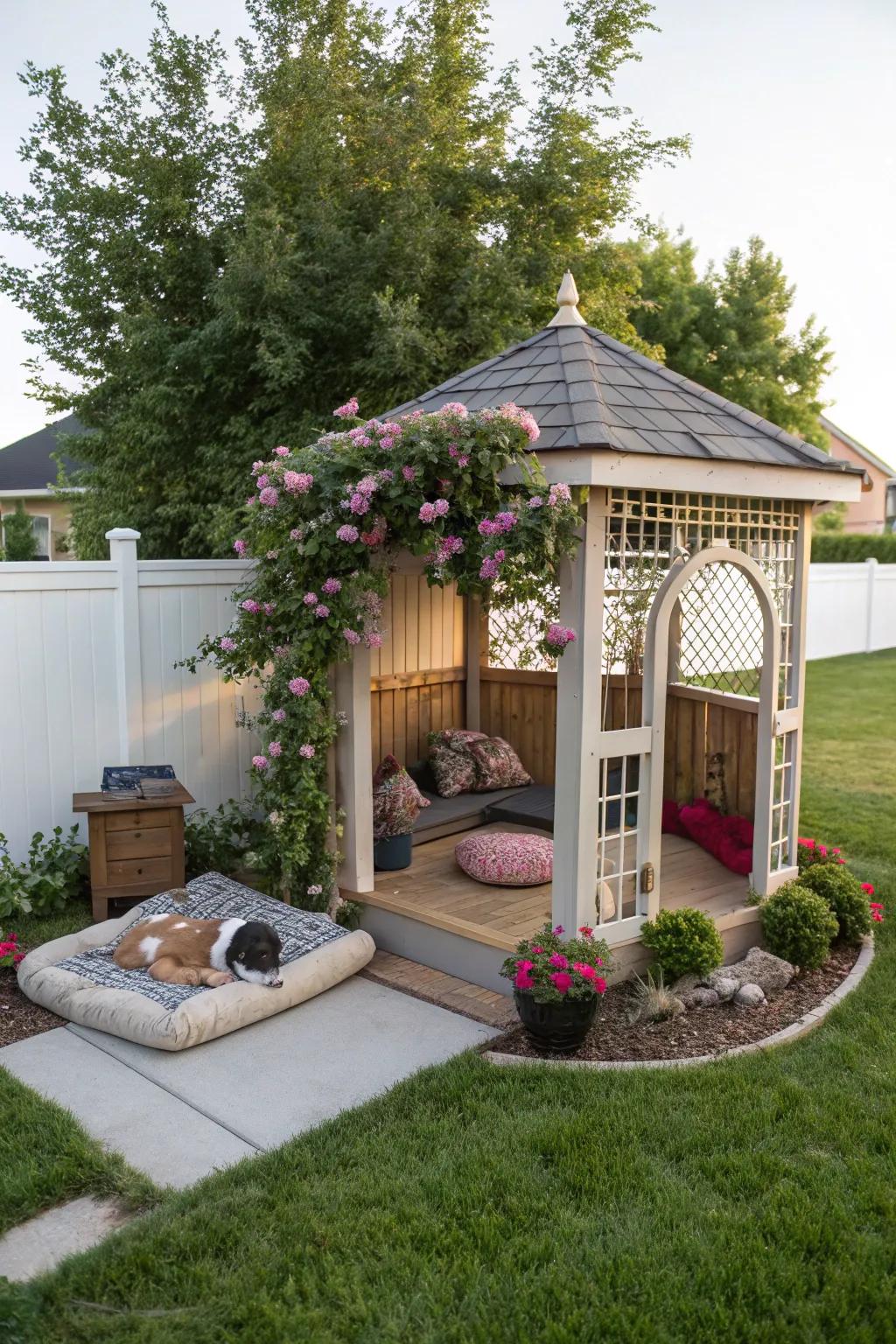 An enchanting gazebo extending a snug retreat within the garden.