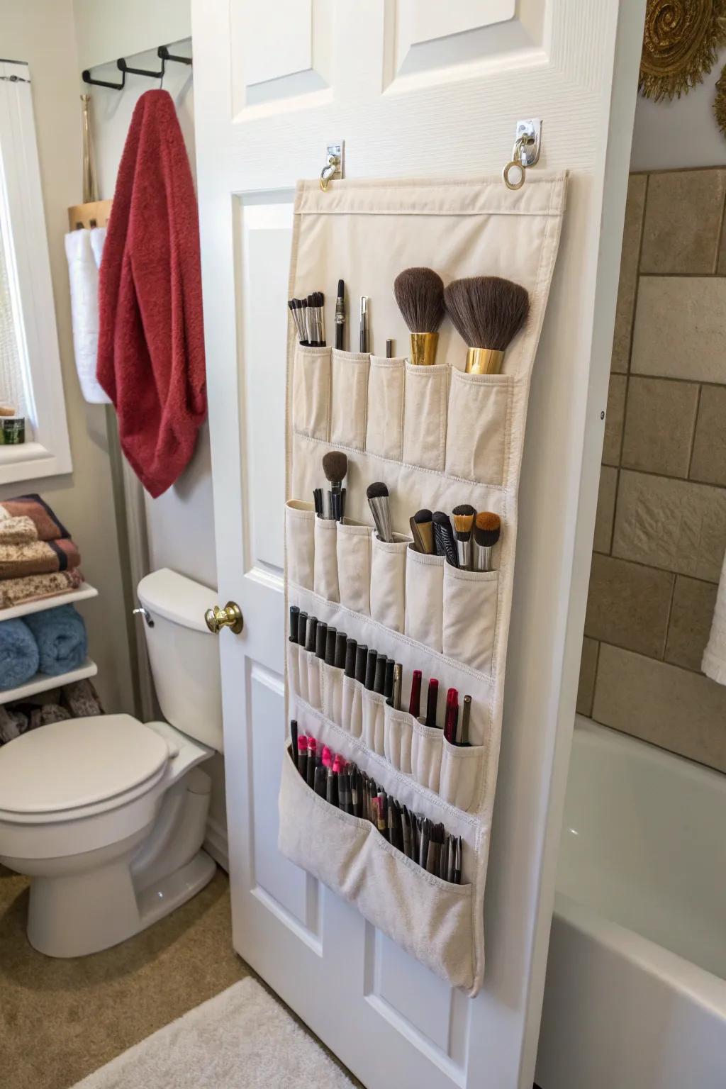 Shoe organizers offer efficient use of vertical space for brush storage.