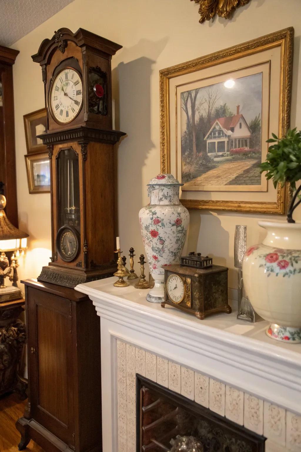 Vintage finds add charm and character to this mantel.