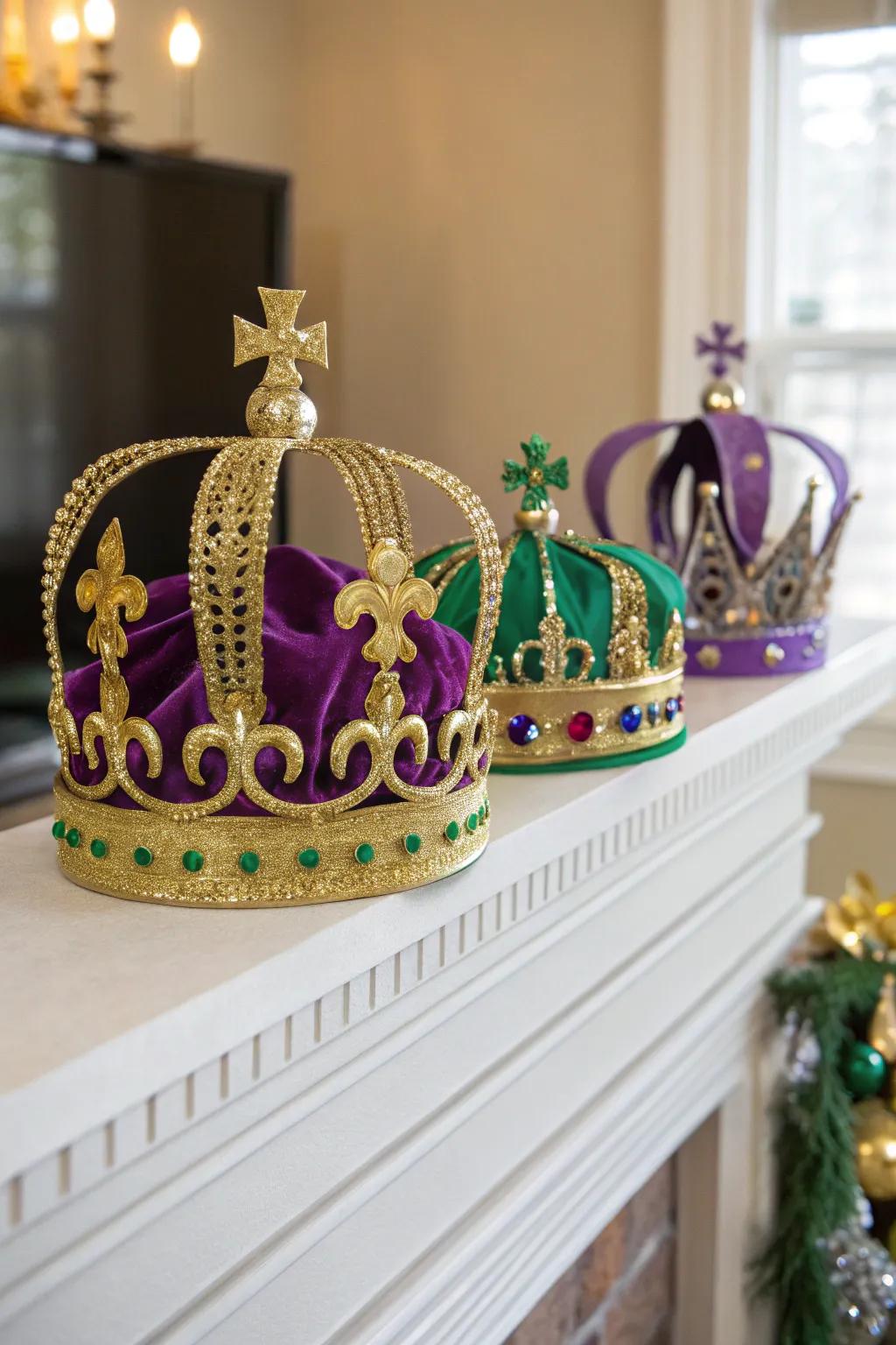 Circlet displays infuse your decor with the grandeur of Mardi Gras royalty.