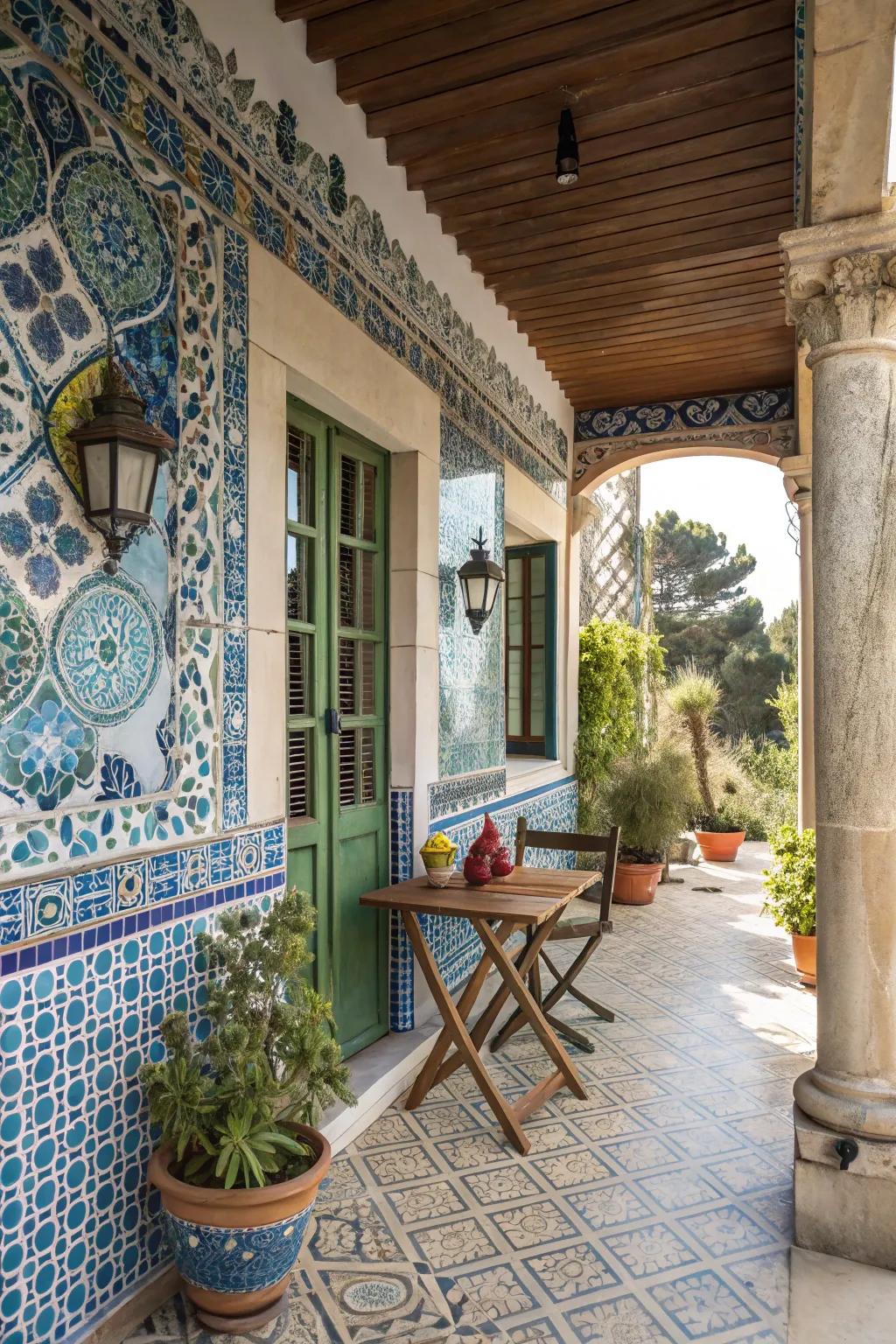 Mosaic patterns adding creative flair and colorful energy.