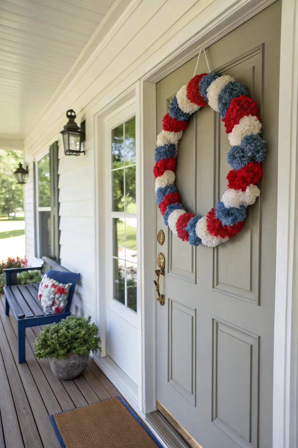A snug and welcoming yarn-wrapped wreath.