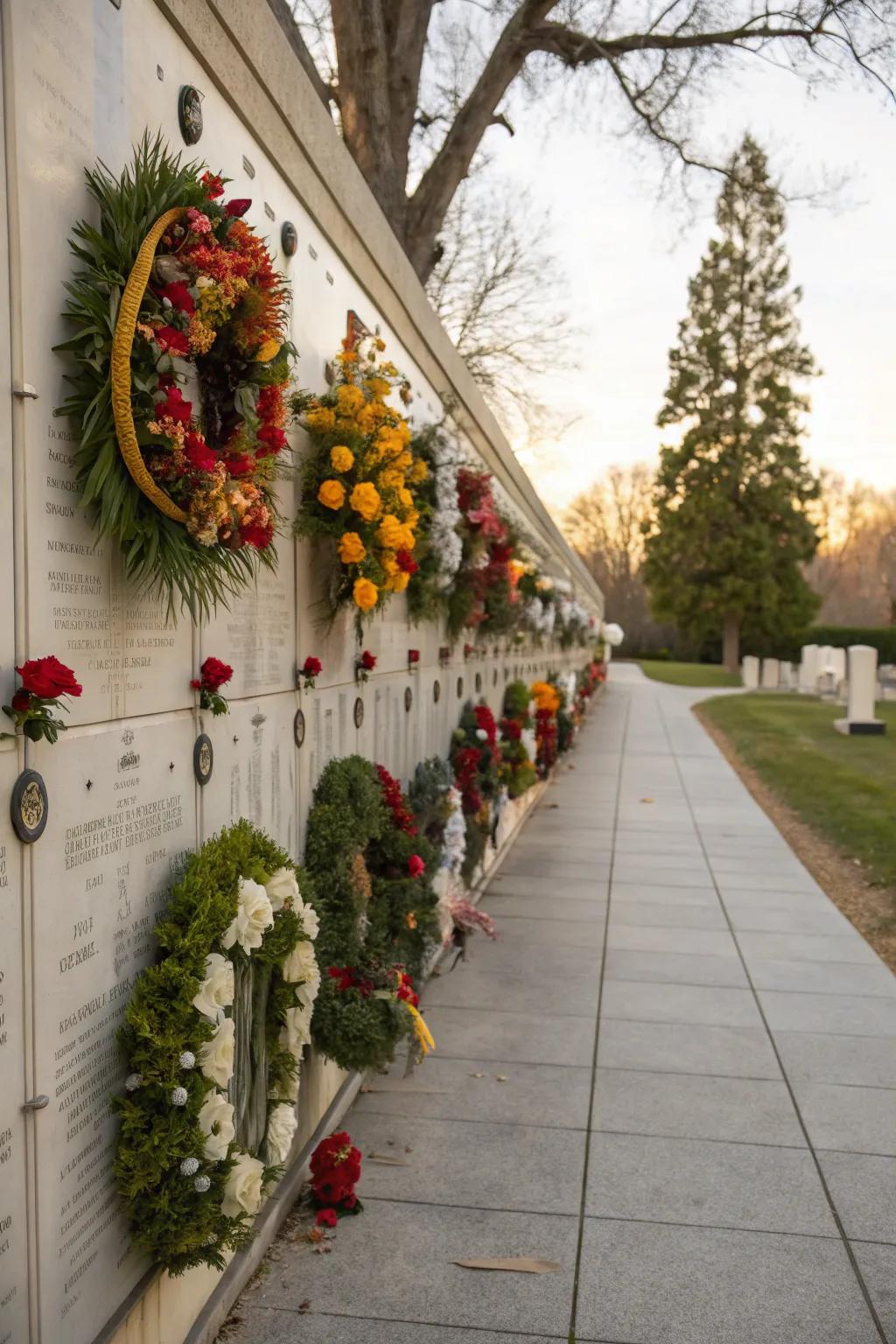 Periodical ornamentation infusing vitality into a remembrance display.
