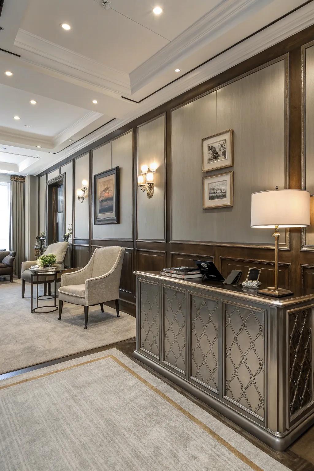 Elevate your office via sophisticated metallic paneling.