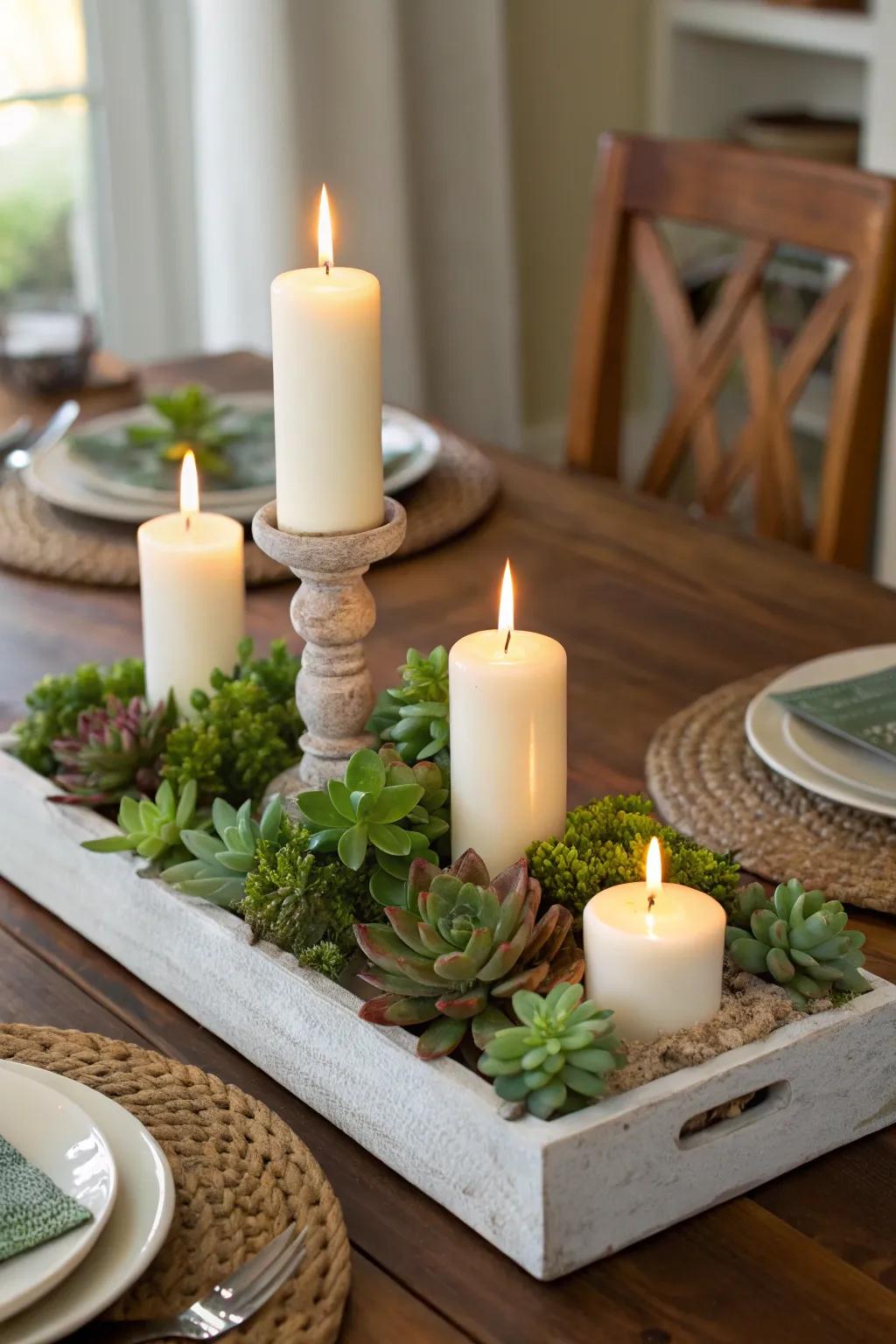 Unite succulent flora and incandescence to foster a romantic ambiance.