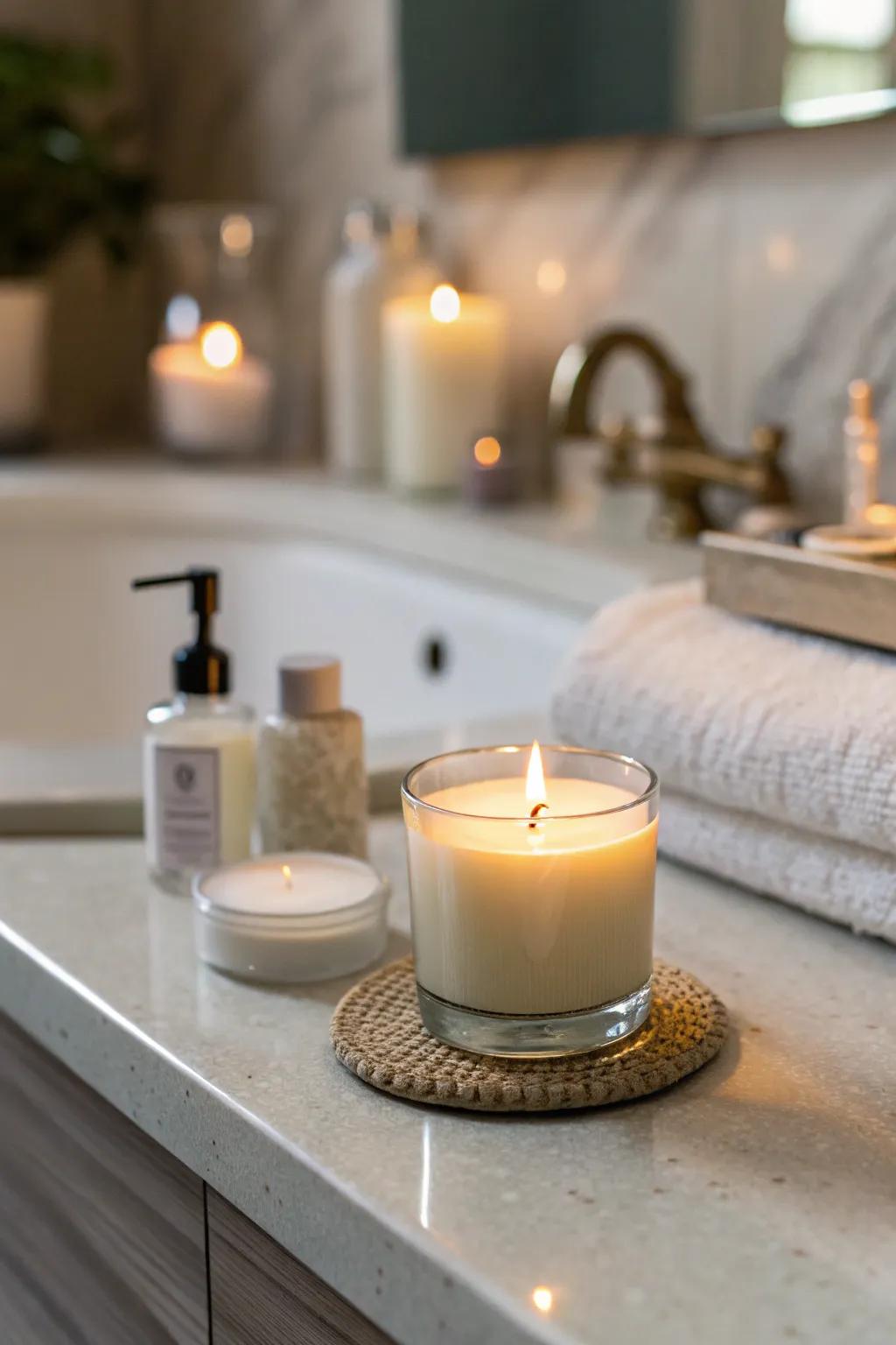 An aromatic taper candle provides both ambiance and fragrance.