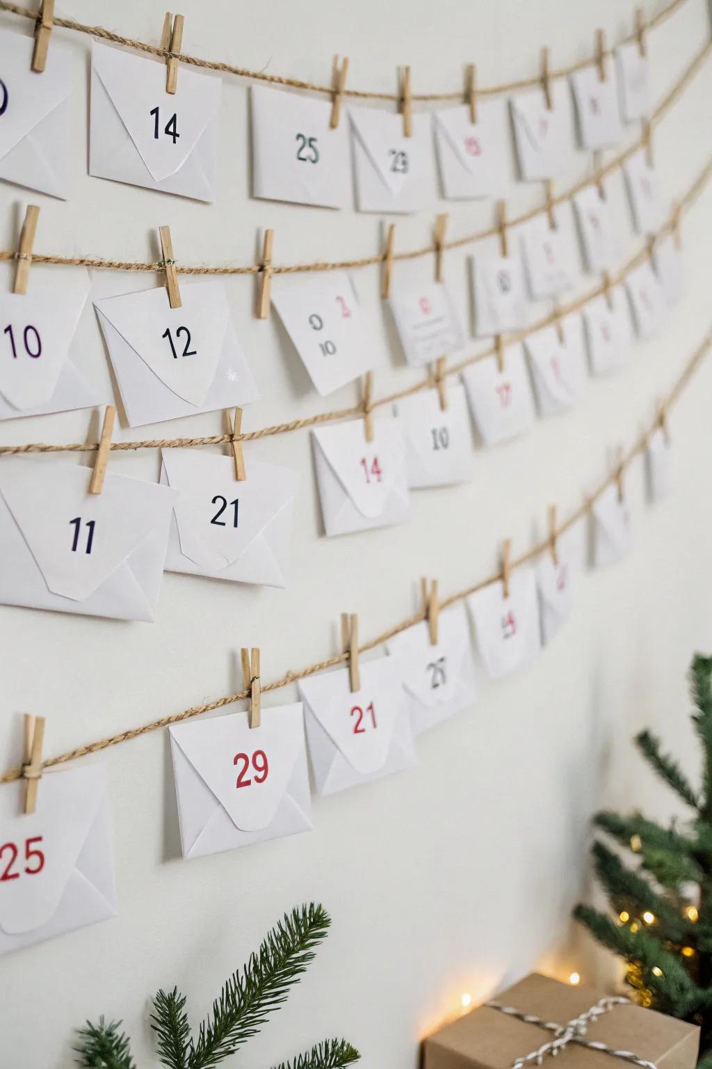 A simple advent schedule with small envelopes for a minimalist festive tradition.