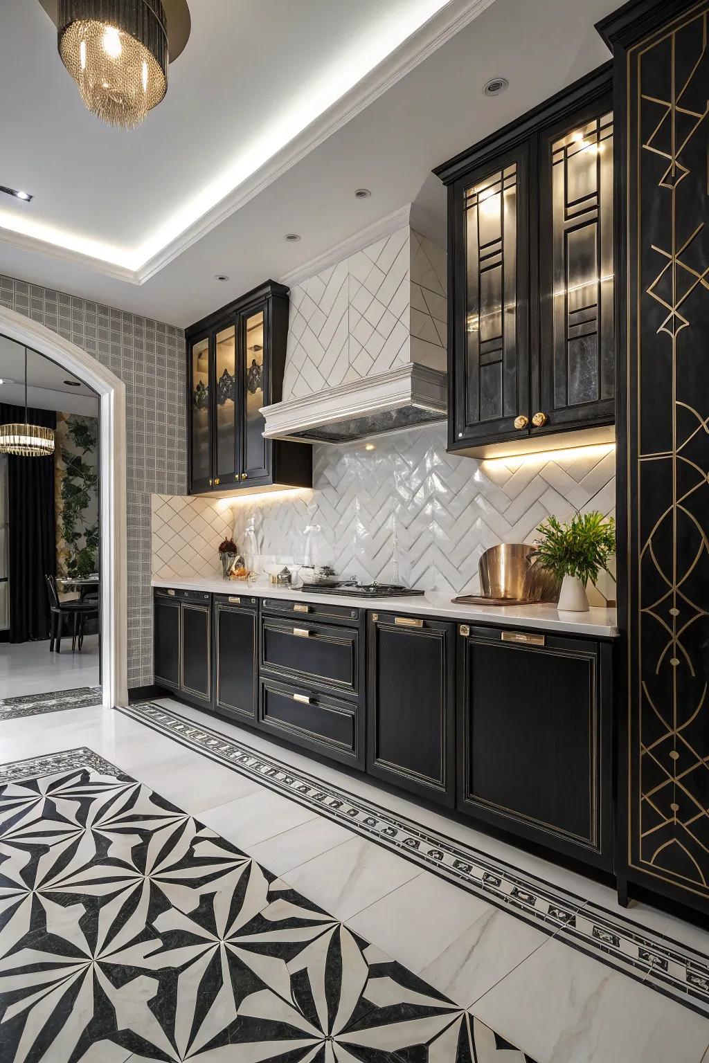 Art Deco tiles inject drama and charm into this kitchen.