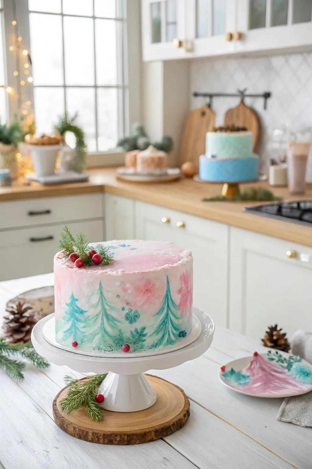 Christmas cake with watercolor wonders