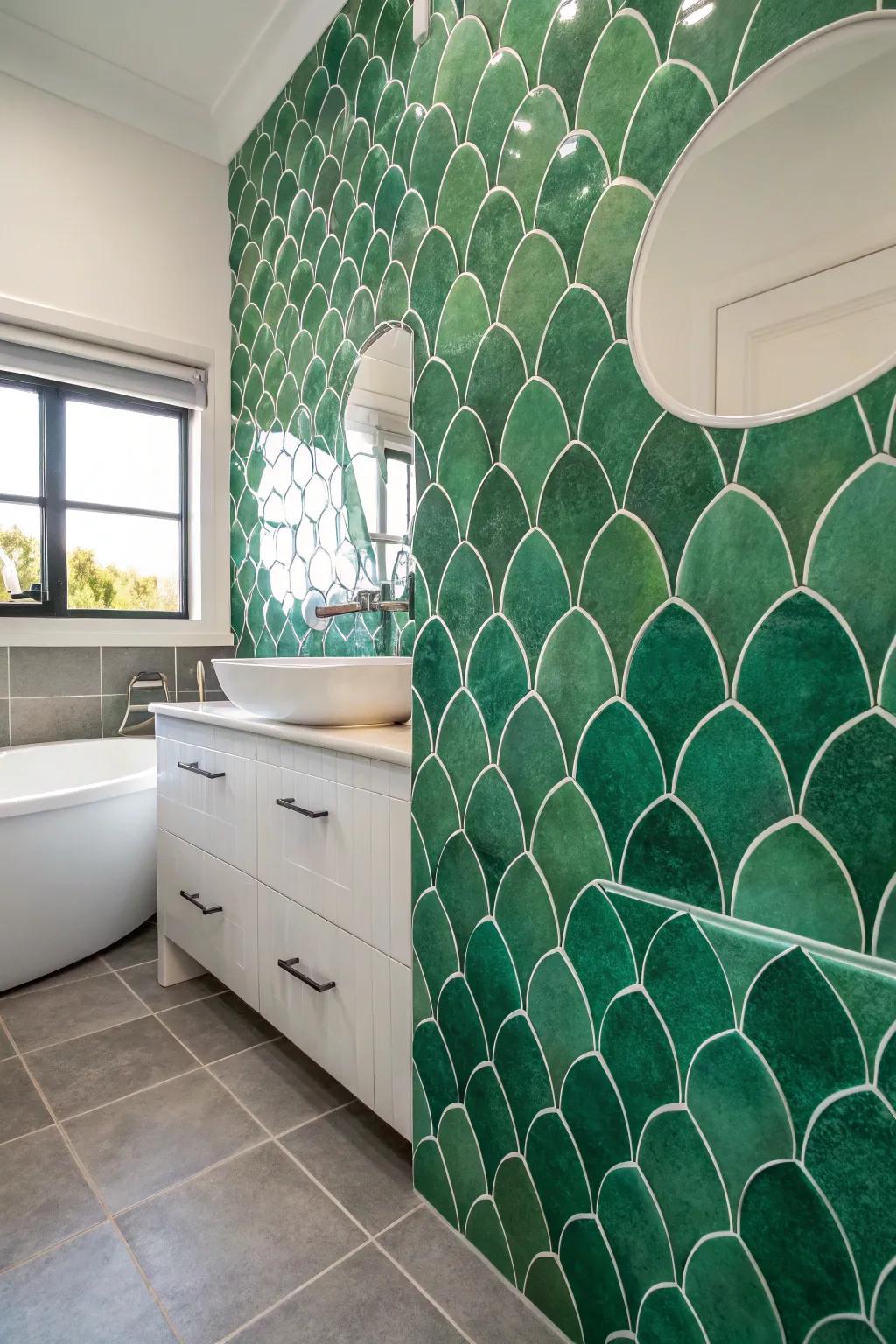 Whimsical elegance with marine scale tiles.