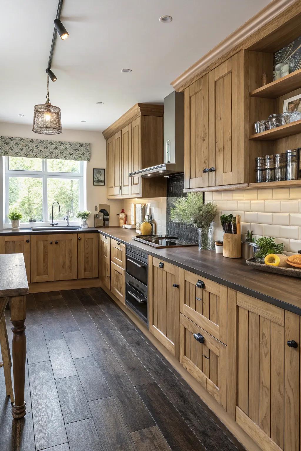 Combining wood shades adds depth and visual appeal.
