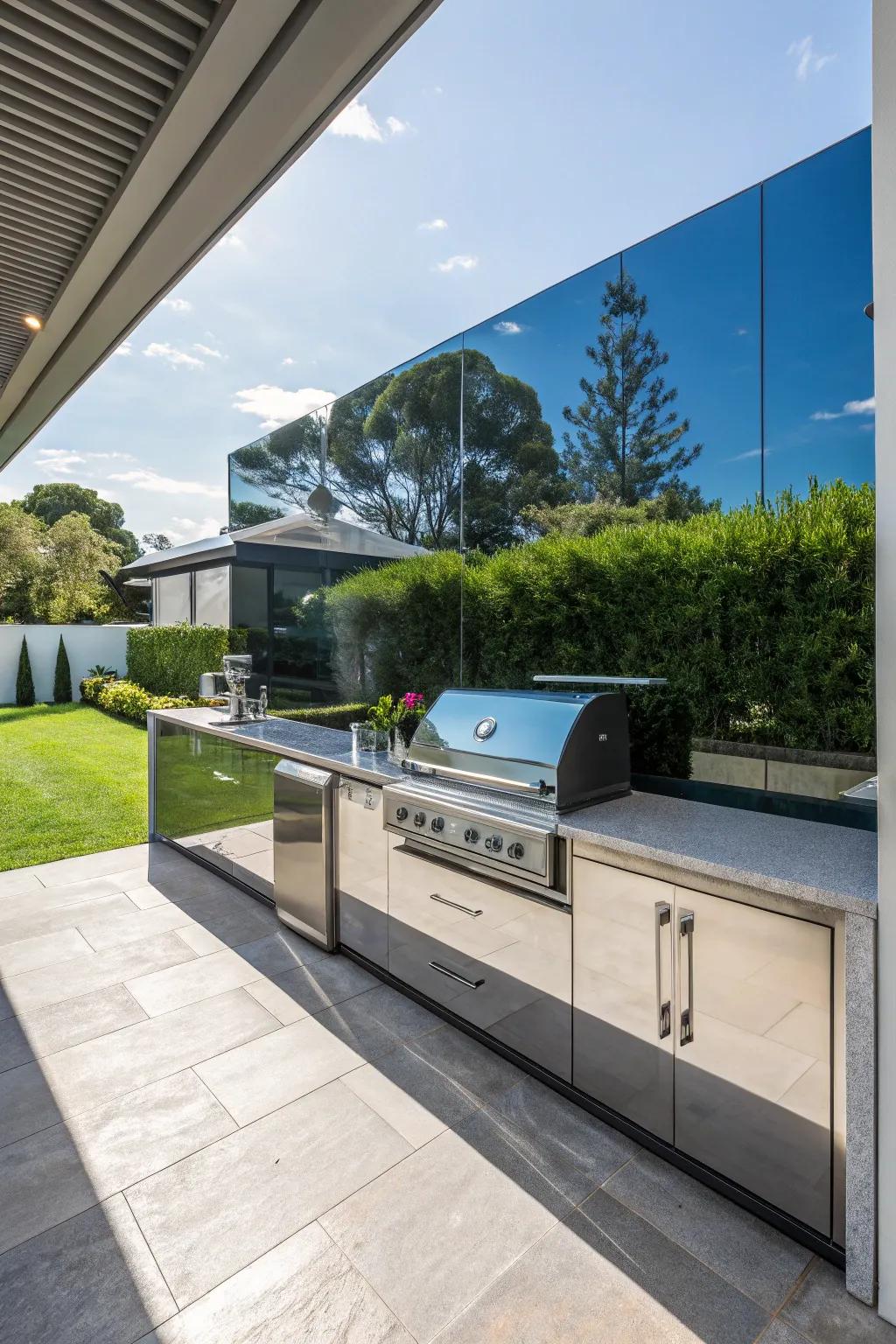 A glass backsplash that adds shine and sophistication to the kitchen.