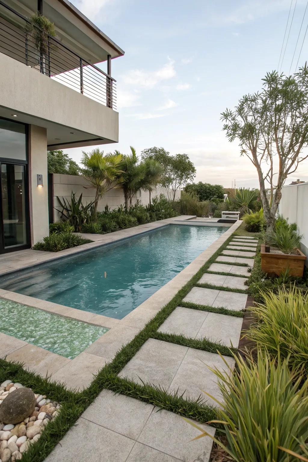 Rounded angles soften the pool's appearance.